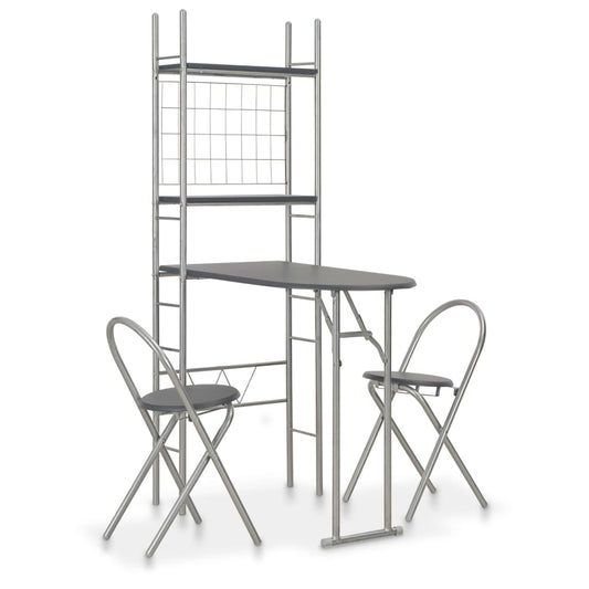 3 Piece Folding Dining Set with Storage Rack MDF Black