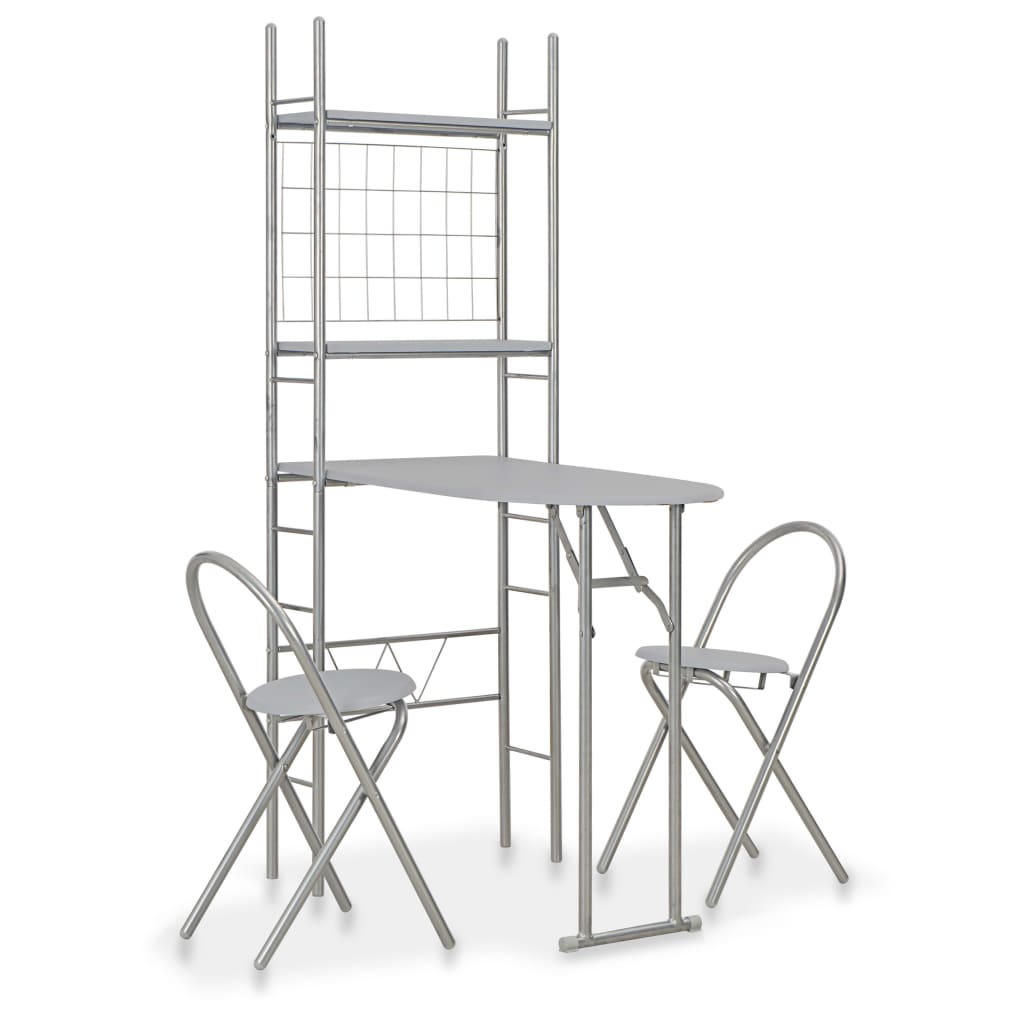 3 Piece Folding Dining Set with Storage Rack MDF Grey