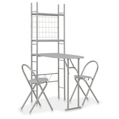 3 Piece Folding Dining Set with Storage Rack MDF Grey
