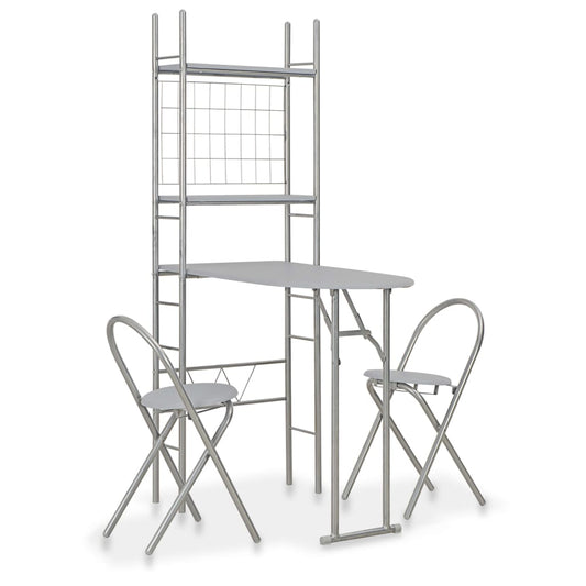3 Piece Folding Dining Set with Storage Rack MDF Grey