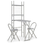 3 Piece Folding Dining Set with Storage Rack MDF Grey