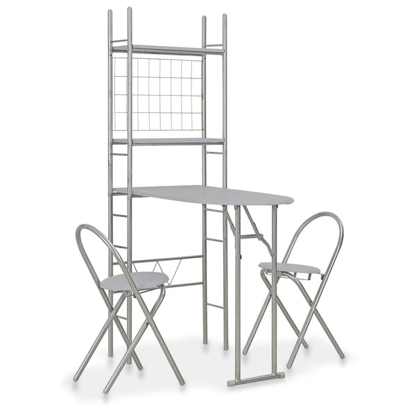  3 Piece Folding Dining Set with Storage Rack MDF Grey