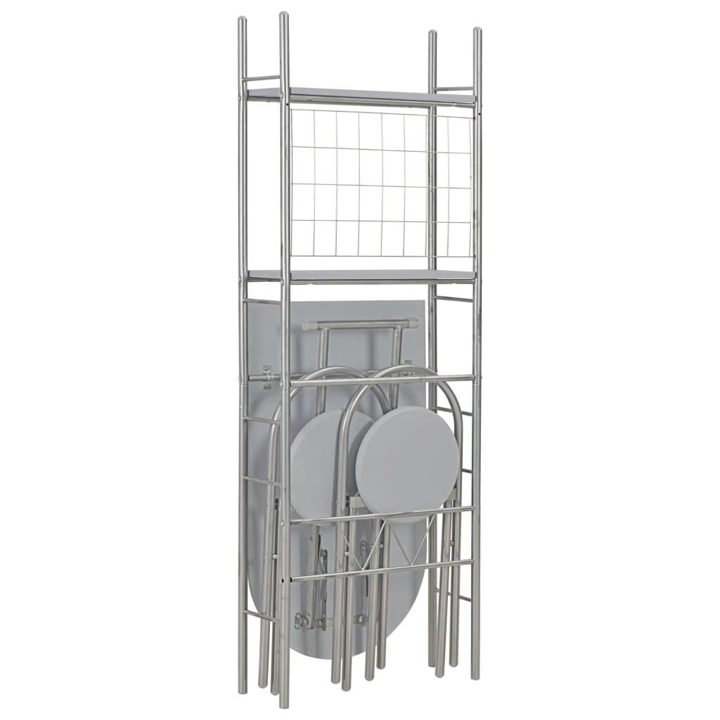 3 Piece Folding Dining Set with Storage Rack MDF Grey