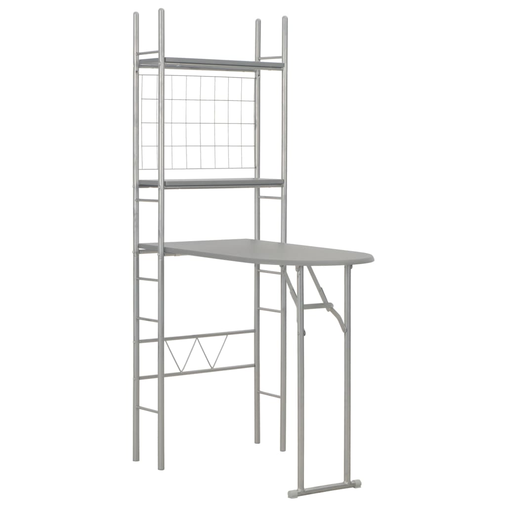 3 Piece Folding Dining Set with Storage Rack MDF Grey