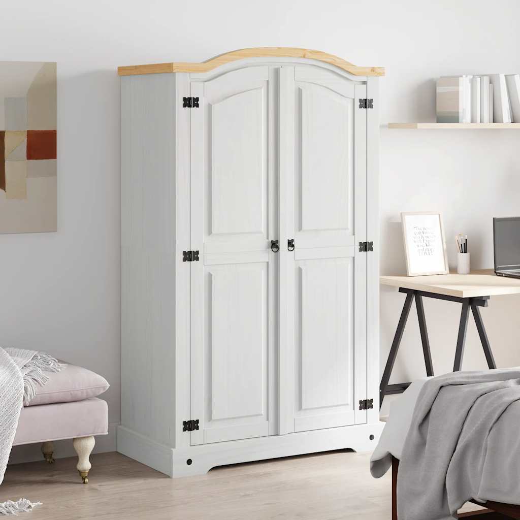 Mexican Pine Wardrobe 2 Door White Rustic | HomeAndLiving
