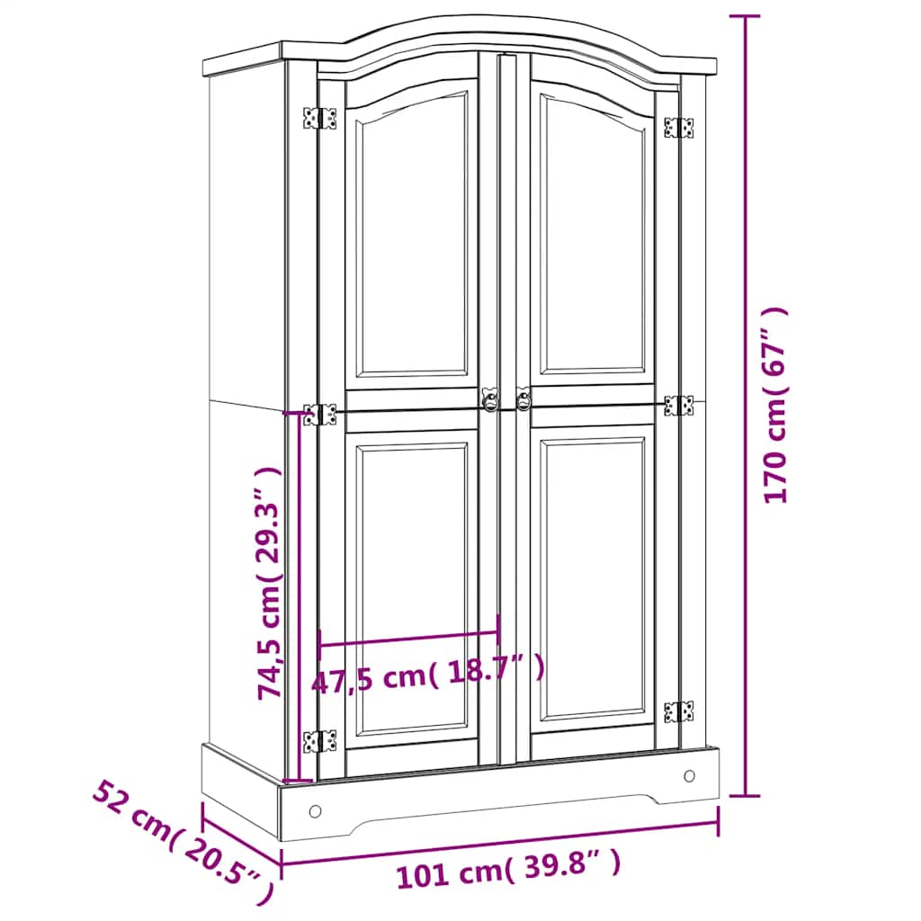 Mexican Pine Wardrobe 2 Door White Rustic | HomeAndLiving