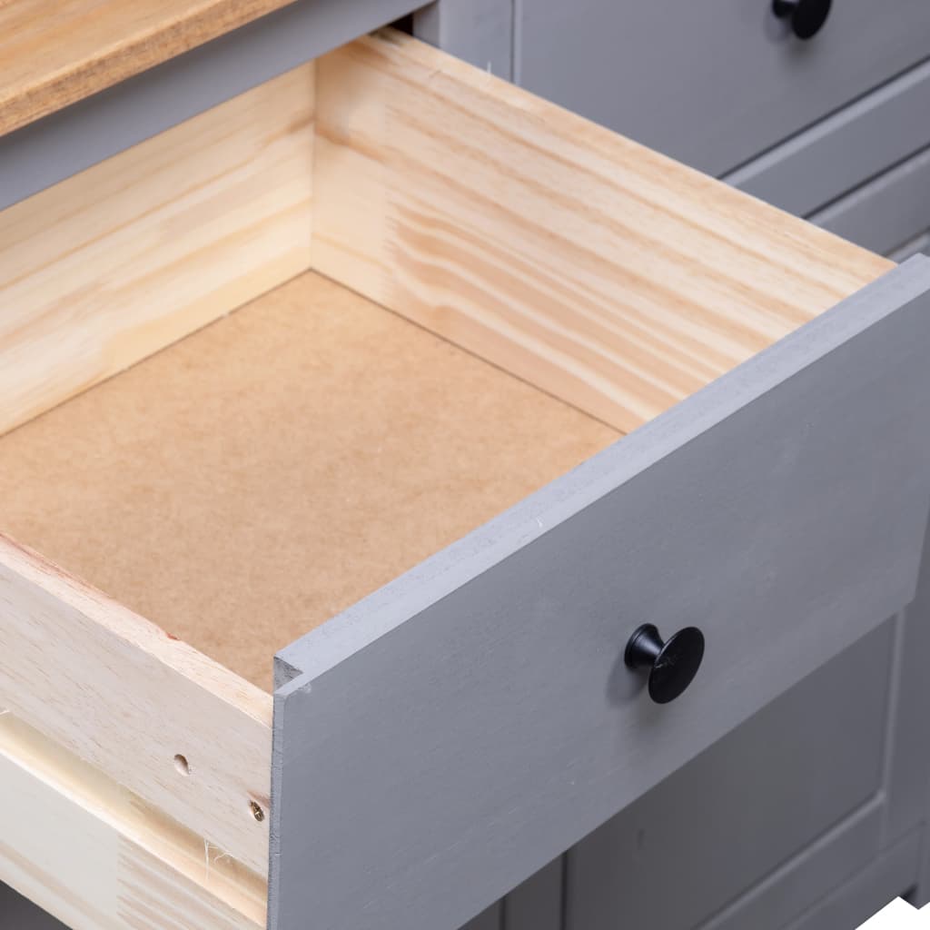 Grey Solid Pinewood Sideboard 93x40x80cm Storage Cabinet Home Use