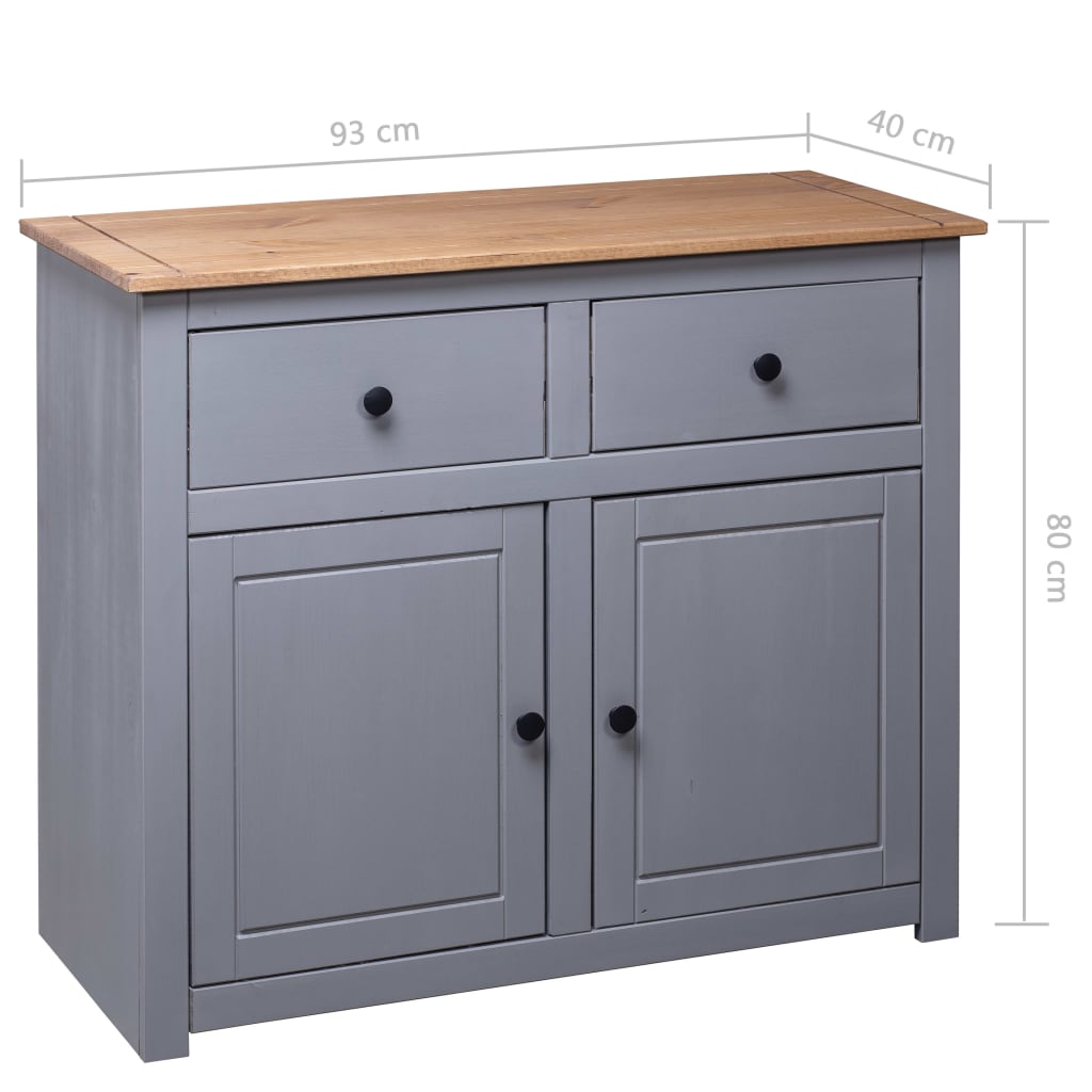 Grey Solid Pinewood Sideboard 93x40x80cm Storage Cabinet Home Use