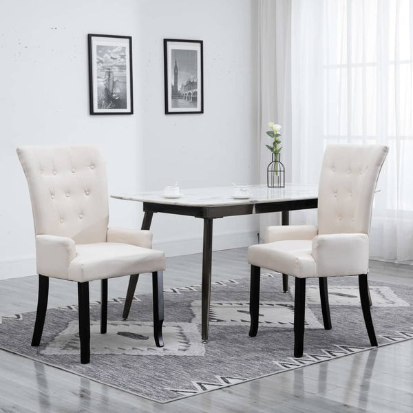  Dining Chairs with Armrests 2 pcs Beige Fabric