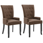 Dining Chairs with Armrests 2 pcs Brown Fabric