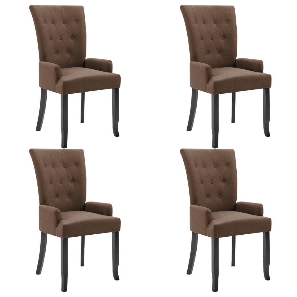 Dining Chairs with Armrests 4 pcs Brown Fabric