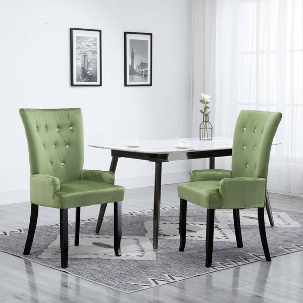  Dining Chair with Armrests 2 pcs Light Green Velvet