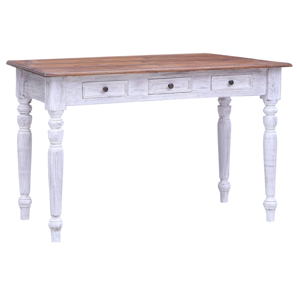Desk with Drawers White Solid Reclaimed Wood
