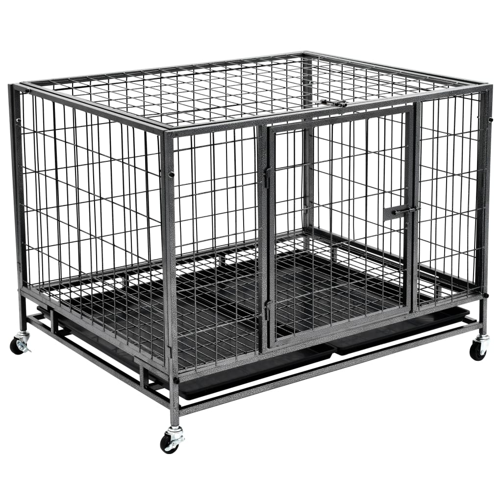 Heavy Duty Dog Cage with Wheels Steel