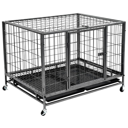 Heavy Duty Dog Cage with Wheels Steel