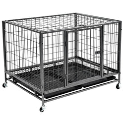 Heavy Duty Dog Cage with Wheels Steel