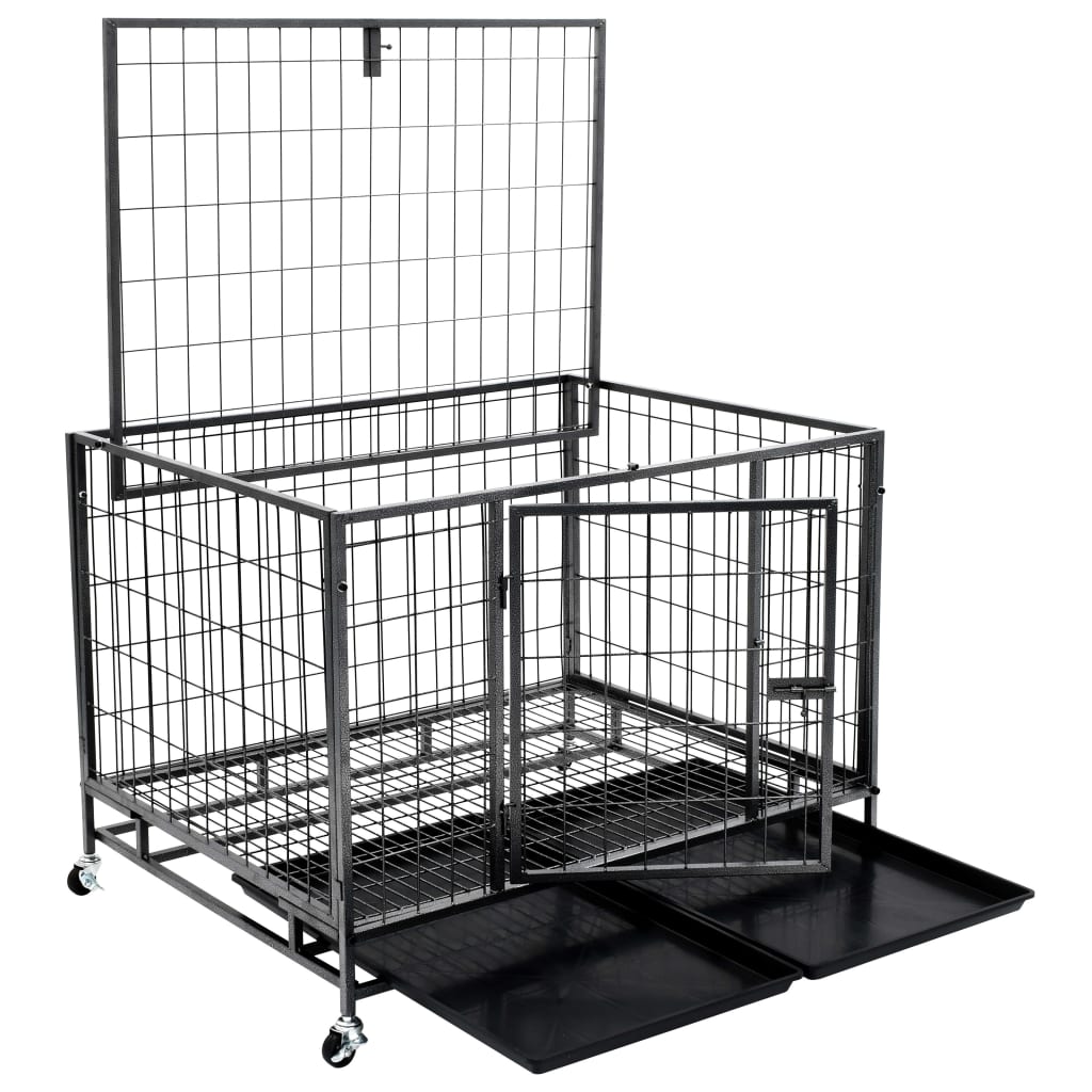 Heavy Duty Dog Cage with Wheels Steel