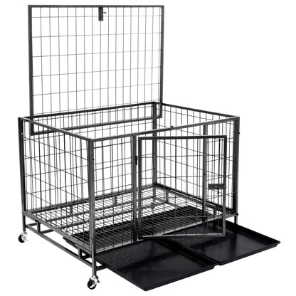 Heavy Duty Dog Cage with Wheels Steel