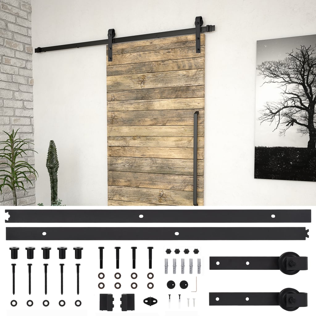 Sliding Door Hardware Kit 183 cm Steel Black