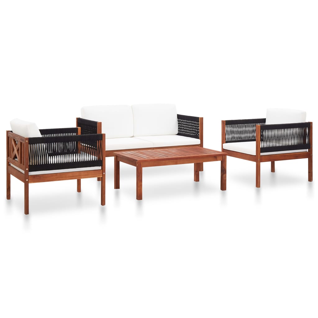 4 Piece Garden Lounge Set Solid Acacia Wood - 90×55×35cm