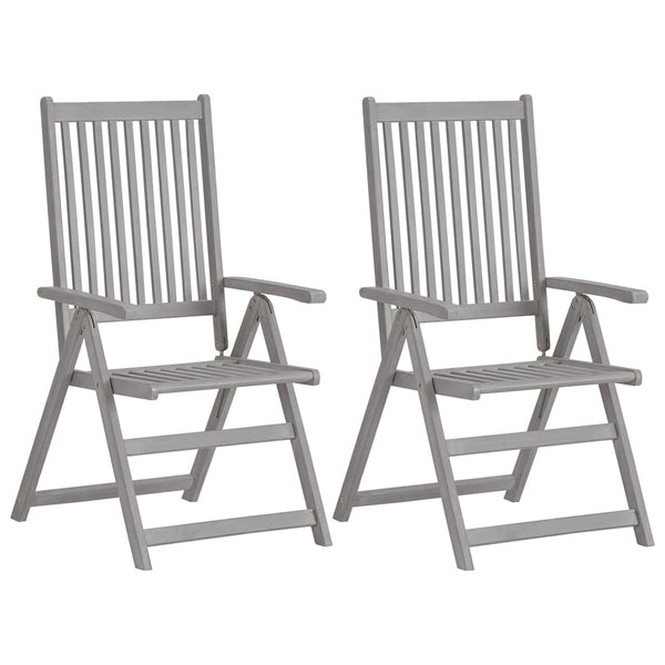  Garden Reclining Chairs 2 pcs Grey Solid Acacia Wood