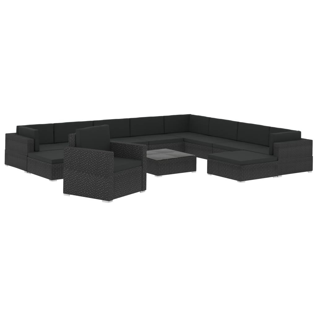 12 Piece Garden Lounge Set with Cushions Poly Rattan Black