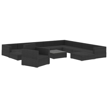 12 Piece Garden Lounge Set with Cushions Poly Rattan Black