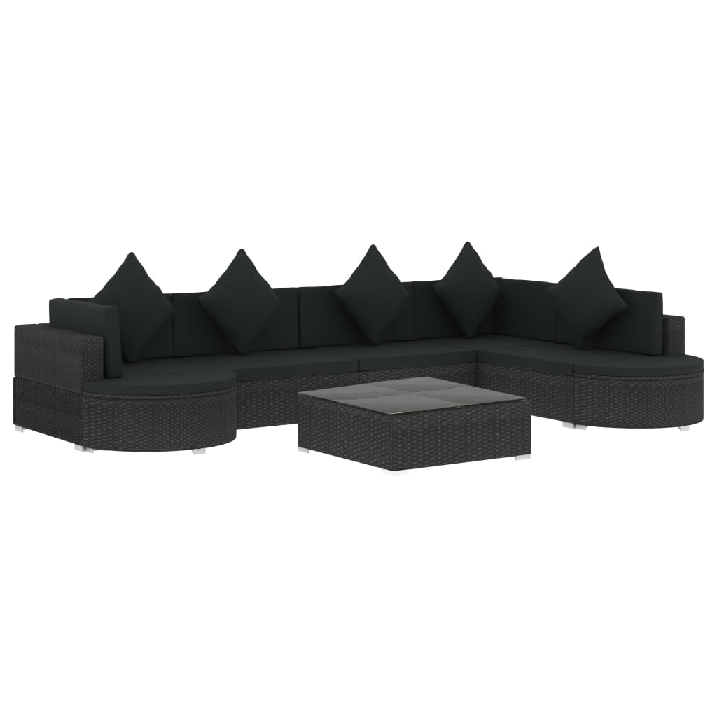 8 Piece Garden Lounge Set with Cushions Poly Rattan Black