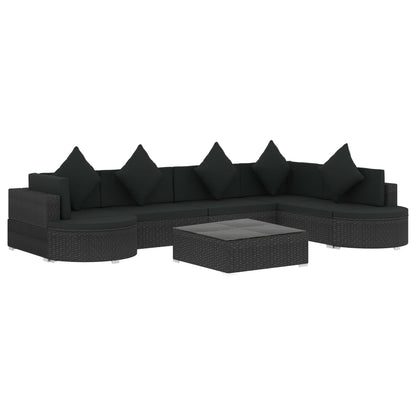 8 Piece Garden Lounge Set with Cushions Poly Rattan Black