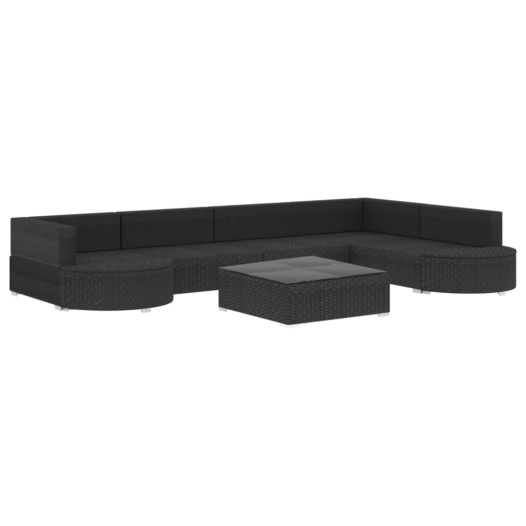 8 Piece Garden Lounge Set with Cushions Poly Rattan Black