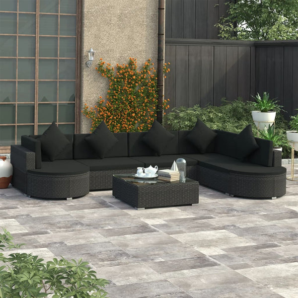 8 Piece Garden Lounge Set with Cushions Poly Rattan Black