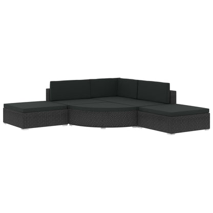 6 Piece Garden Lounge Set with Cushions Poly Rattan Black