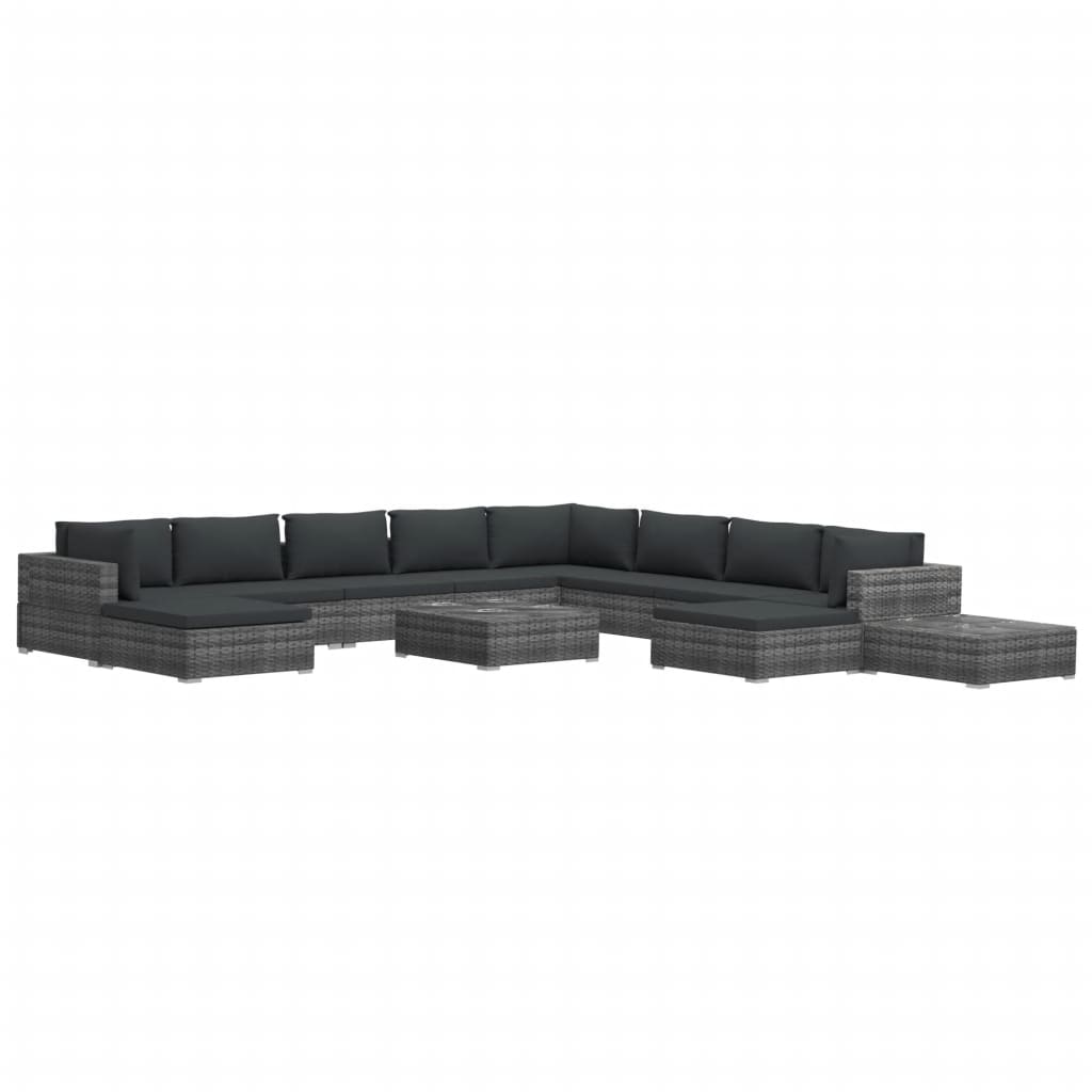 12 Piece Garden Lounge Set with Cushions Poly Rattan Grey - 70×70×52.5cm