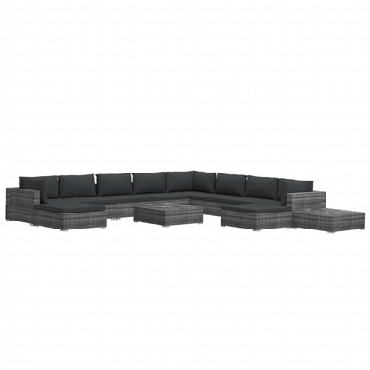 12 Piece Garden Lounge Set with Cushions Poly Rattan Grey - 70×70×52.5cm