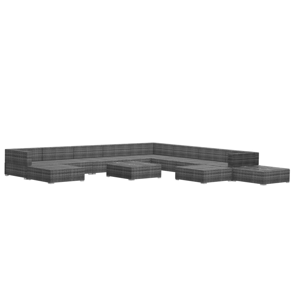 12 Piece Garden Lounge Set with Cushions Poly Rattan Grey - 70×70×52.5cm