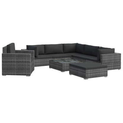 8 Piece Garden Lounge Set with Cushions Poly Rattan Grey - 70×65×66.5cm