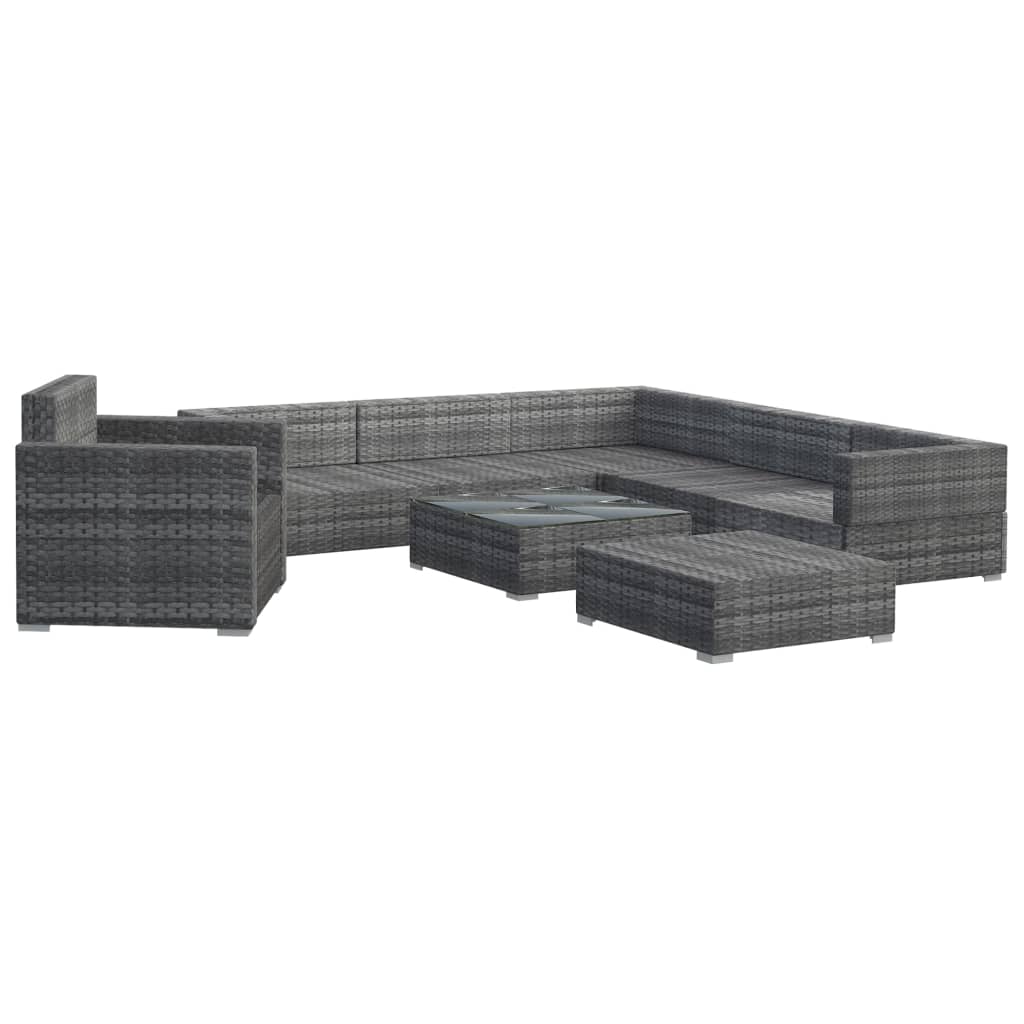 8 Piece Garden Lounge Set with Cushions Poly Rattan Grey - 70×65×66.5cm