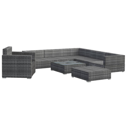 8 Piece Garden Lounge Set with Cushions Poly Rattan Grey - 70×65×66.5cm