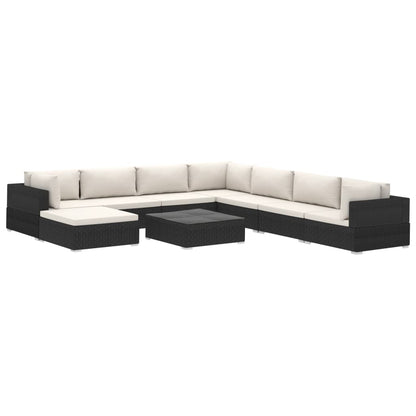 9 Piece Garden Lounge Set with Cushions Poly Rattan Black - 70×70×26cm