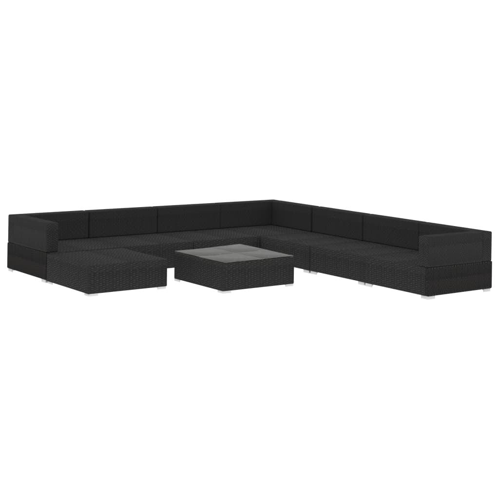 9 Piece Garden Lounge Set with Cushions Poly Rattan Black - 70×70×26cm