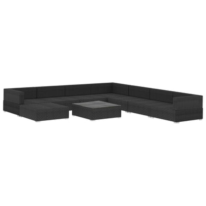 9 Piece Garden Lounge Set with Cushions Poly Rattan Black - 70×70×52.5cm