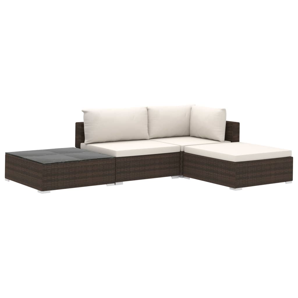 4 Piece Garden Lounge Set with Cushions Poly Rattan Brown - 70×70×52.5cm