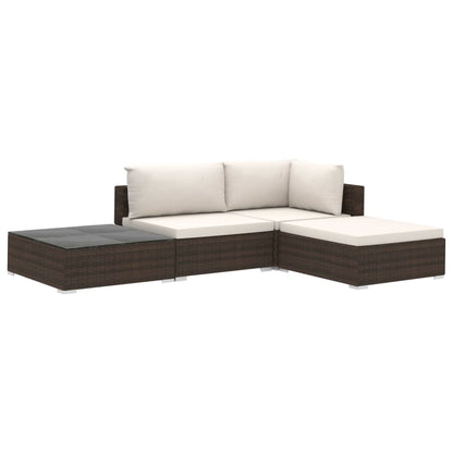 4 Piece Garden Lounge Set with Cushions Poly Rattan Brown - 70×70×52.5cm