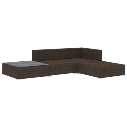 4 Piece Garden Lounge Set with Cushions Poly Rattan Brown - 70×70×52.5cm