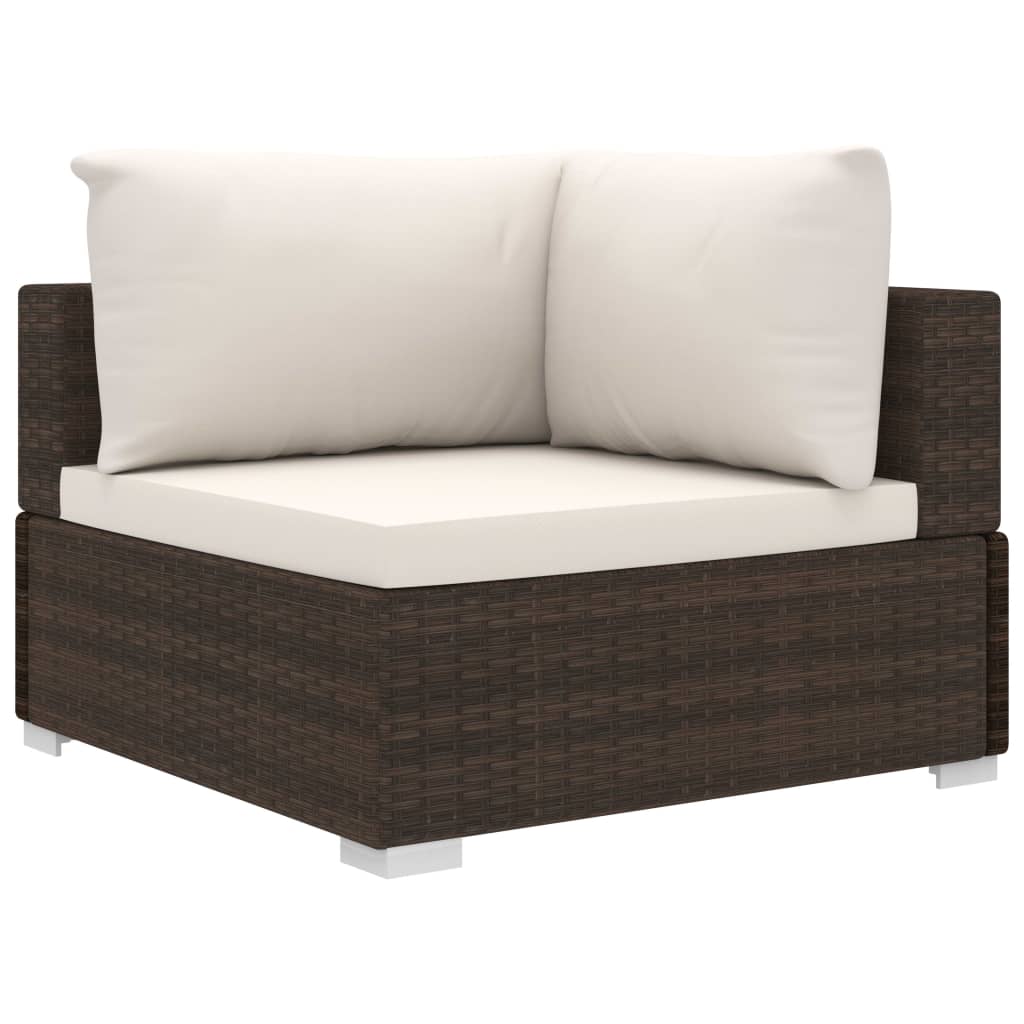 4 Piece Garden Lounge Set with Cushions Poly Rattan Brown - 70×70×52.5cm