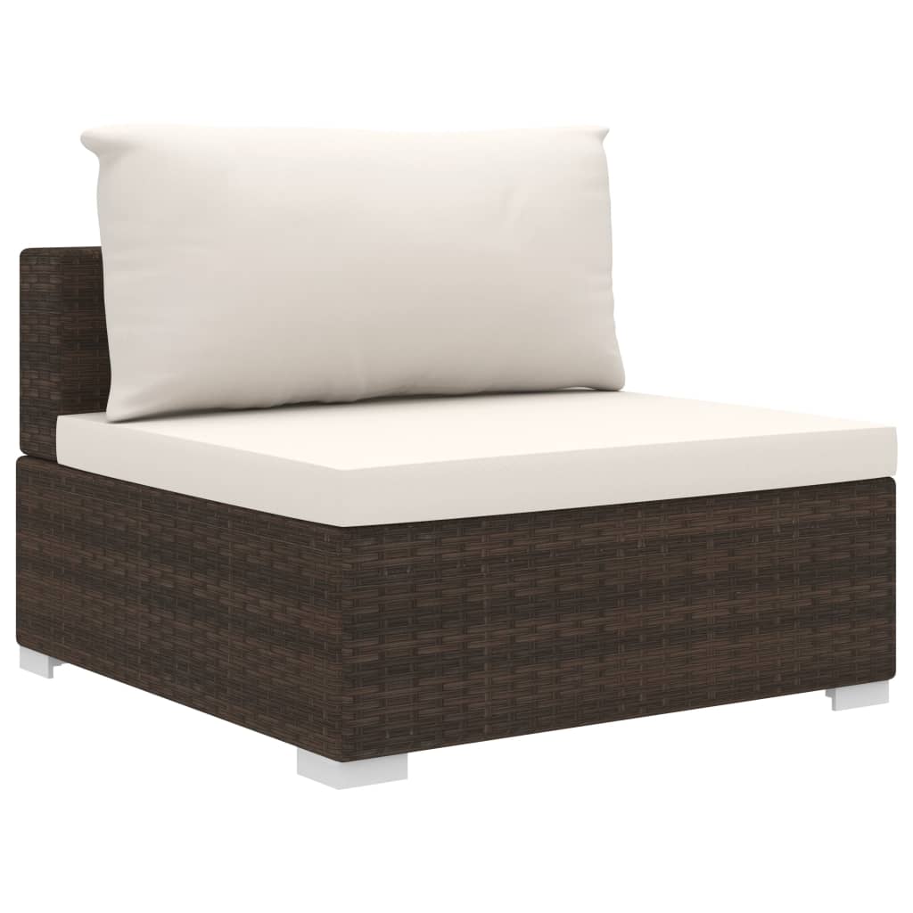 4 Piece Garden Lounge Set with Cushions Poly Rattan Brown - 70×70×52.5cm