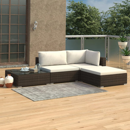 4 Piece Garden Lounge Set with Cushions Poly Rattan Brown - 70×70×52.5cm