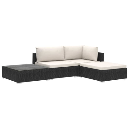 4 Piece Garden Lounge Set with Cushions Poly Rattan Black - 70×70×52.5cm