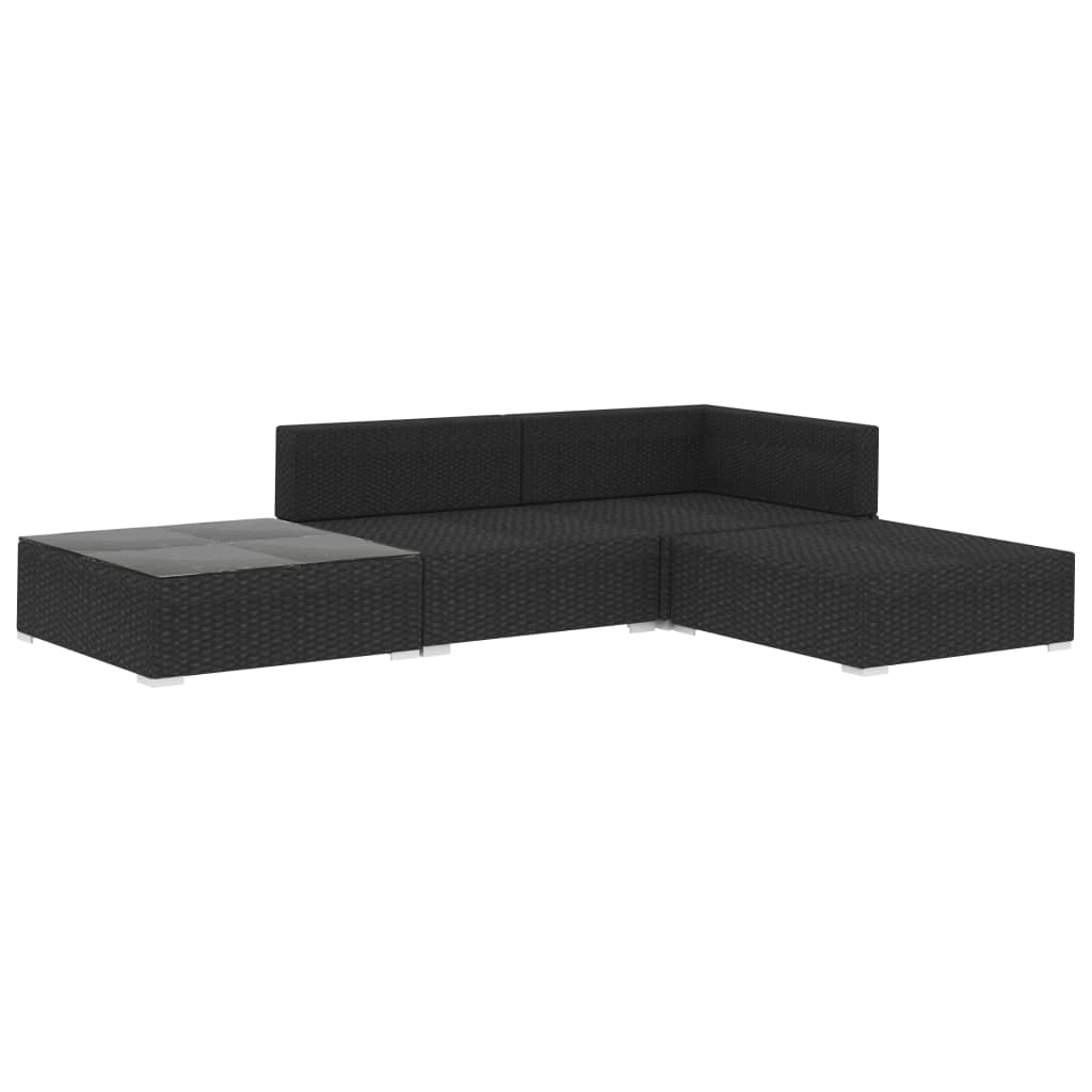 4 Piece Garden Lounge Set with Cushions Poly Rattan Black - 70×70×52.5cm