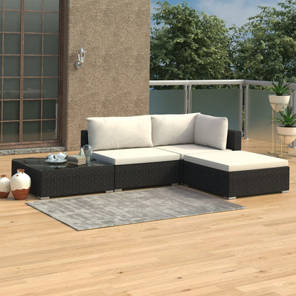 4 Piece Garden Lounge Set with Cushions Poly Rattan Black - 70×70×52.5cm